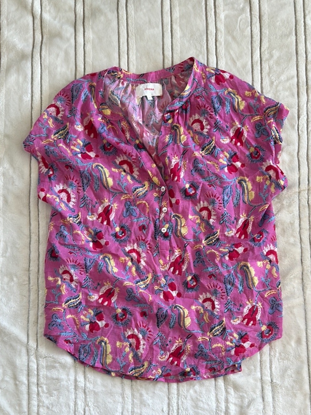Bright Pink Floral Short-Sleeve Blouse